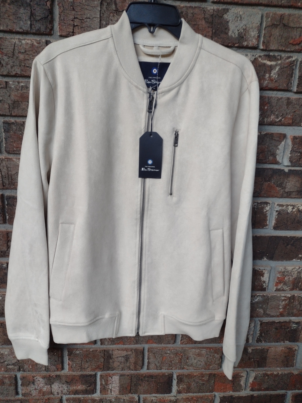 NWT Ben Sherman Bomber Jacket Men's Medium Cream Faux Suede Full Zip Soft Preppy